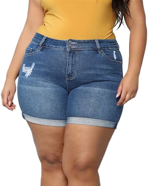 Plus Size Womens Ripped Denim Jean Shorts High Waisted Stretchy Wf Shopping