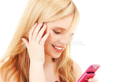 Happy Teenage Girl With Cell Phone Stock Image Image Of Chatting