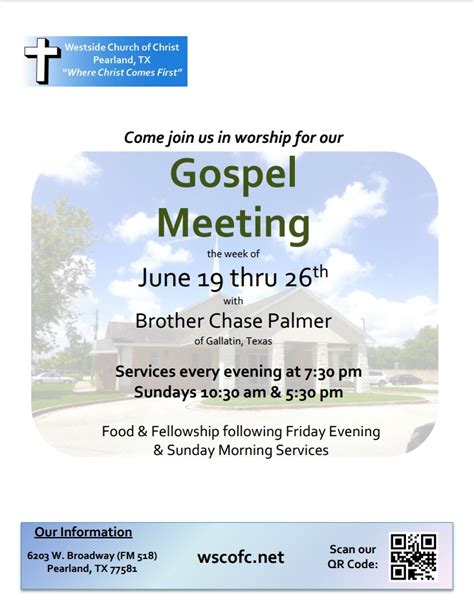 Pearland Summer Meeting Flyer Gulf Coast Churches Of Christ