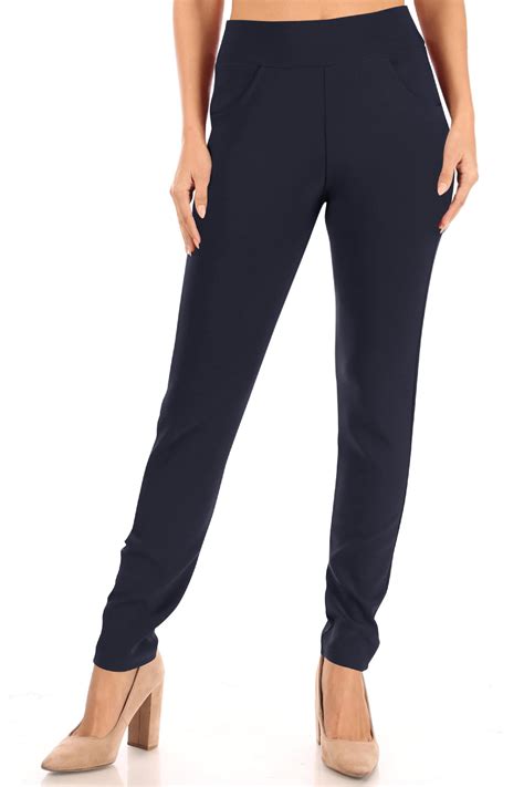 Womens Casual Solid Pull On Slim Stretch Pants With Pockets