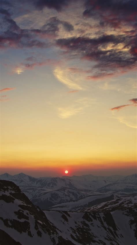 Download Wallpaper 1350x2400 Mountains Cordillera Sky Sunset Sun