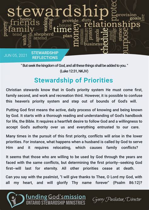 Stewardship Weekly Reflection Stewardship Of Priorities Adventist
