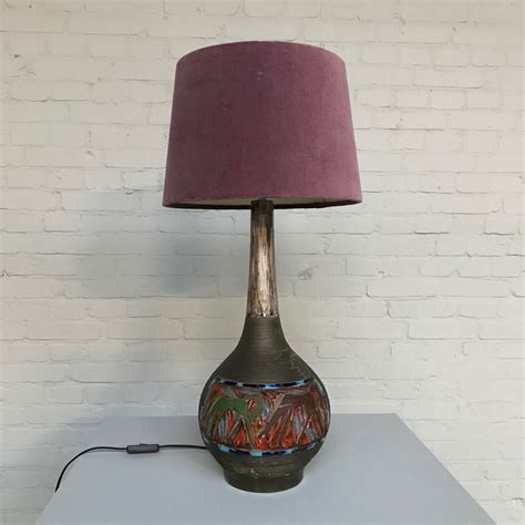 Mid Century Ceramic Italian Table Lamp With Velvet Hood 1950s 122770