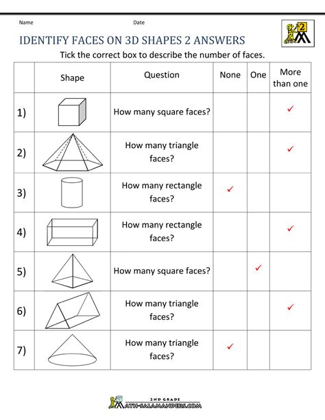 Solid Figures Worksheets With Answers 3d Shapes For Grade 5 Worksheet