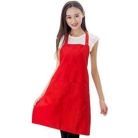 Buy Apron Thicken Cotton Polyester Blend Cookin Durable Apron With Pockets Random Color Colorful