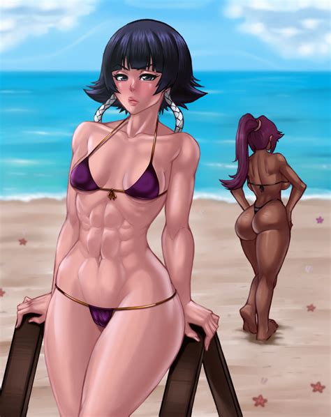 Rule 34 2girls Abs Ass Beach Bikini Black Hair Bleach Dark Skinned Female Female Female Only