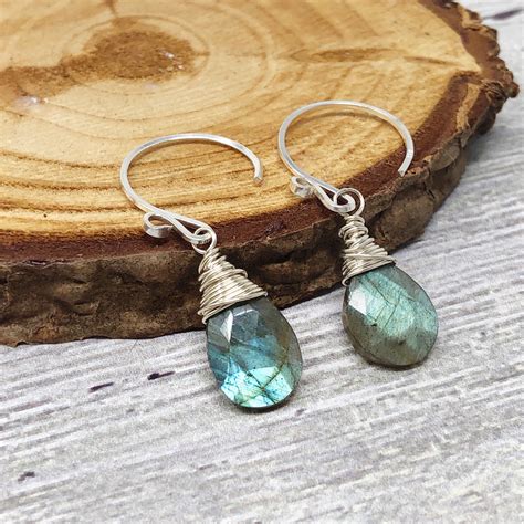 Wire Wrapped Labradorite Earrings Sterling Silver Designs By Nilla