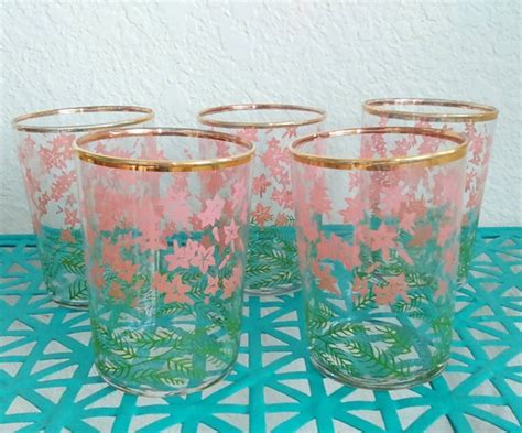 Set Of 5 Vintage Libbey Drinking Glasses Short Tumblers Pink