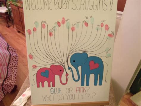 Elephant Thumbprint Canvas Painting Gender Reveal Party Painting