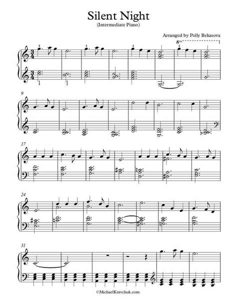 Popular piano, jazz piano, classical piano. Intermediate Piano Arrangement Sheet Music - Silent Night | Sheet music, Guitar chords for songs ...