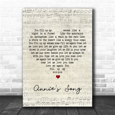 John Denver Annies Song Script Heart Song Lyric Quote Print Song