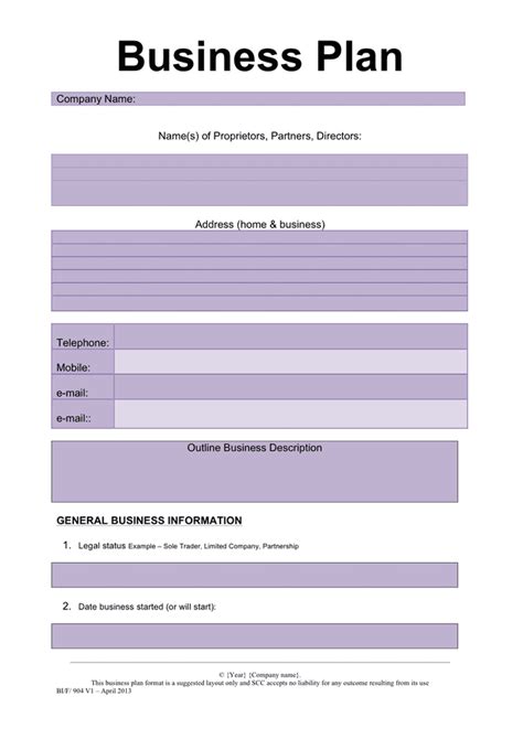 Business Plan Template Printable Free Printable Templates