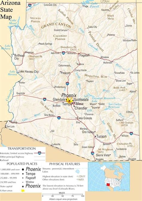 A Map Of The State Of Arizona With All Its Major Cities Roads And Airports