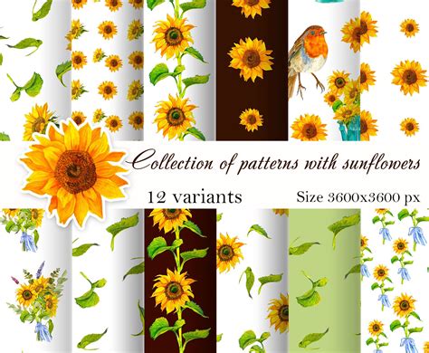 Sunflower Digital Scrapbook Paper Seamless Sunflower Patterns Etsy In