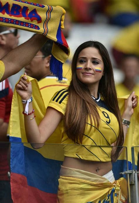 Colombia 2 Uruguay 0 In June 2014 In Rio De Janeiro A Colombian Beauty Enjoys The Atmosphere In