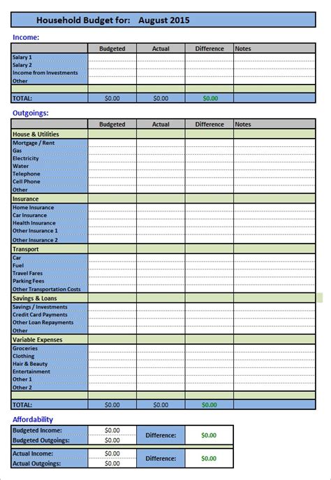 household budget samples  google docs google