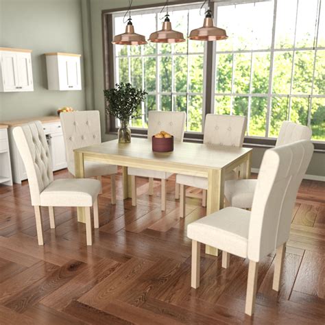 The height of the wooden dining table 6 seater is around 30 inches. Dining Table and Chairs 6 Seat Set Fabric Linen Wood ...