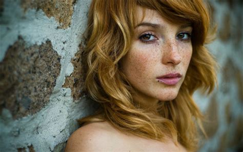 2560x1440 mouths lips sunlight women redhead freckles face bare shoulders wallpaper