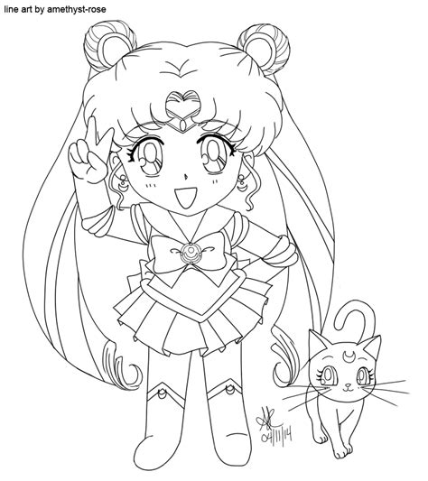 Line Art Sailor Moon And Luna By Amethyst Rose On Deviantart