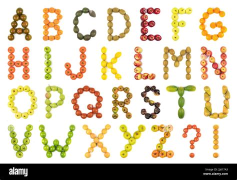 alfabeto de letras formado con frutos de colores variados alta definición para su uso en