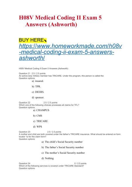 H08v Medical Coding Ii Exam 5 Answers Ashworth