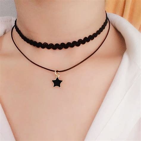 Buy Chxinhns Simple Choker Necklace Black Lace Leather