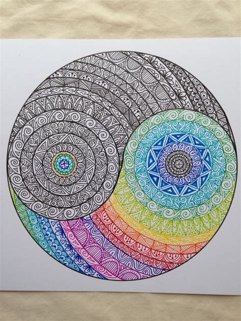 Yin Yang By Madebymelw Close Up In Colour And Ink Mandala Drawing