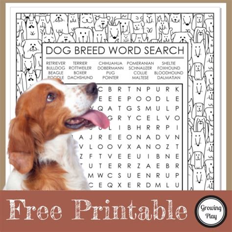 Dog Breeds Word Search Free Printable Growing Play