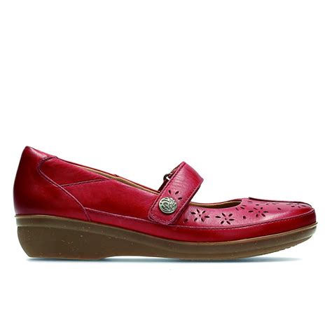 Clarks Womens Everlay Bai Red Leather Mary Jane Bar Shoe