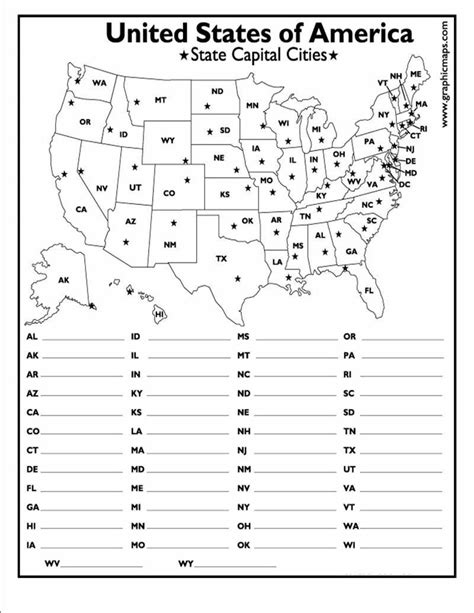 States And Capitals Matching Worksheet United States Map Quiz Worksheet
