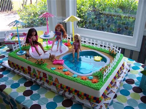 Jelly Swimming Pool And Barbies On Birthday Cake Pool Birthday Cakes
