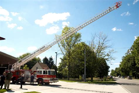Fire Truck With Ladder Fully Extended Editorial Photography Image Of