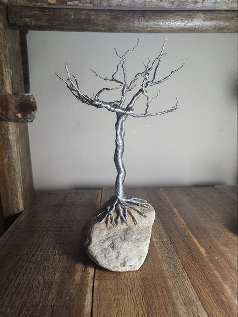Twisted Wire Tree On River Stone Etsy Uk