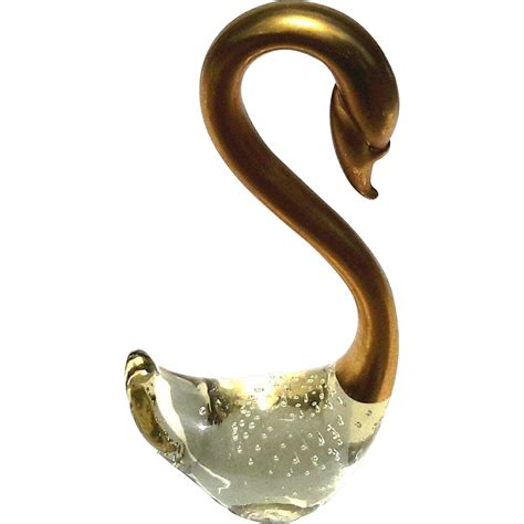 Vintage Murano Art Glass Swan With Gold Metal Neck From