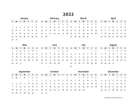 2022 Yearly Blank Calendar Template Free Printable Templates 2022