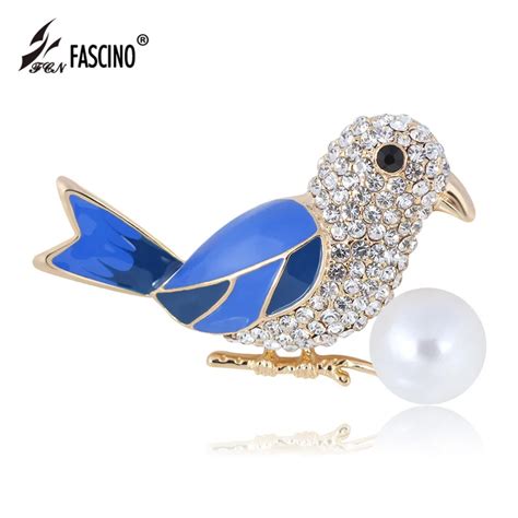 1pc Blue Bird Enamel Brooch Pins Gold Color Crystal Rhinestone Animal