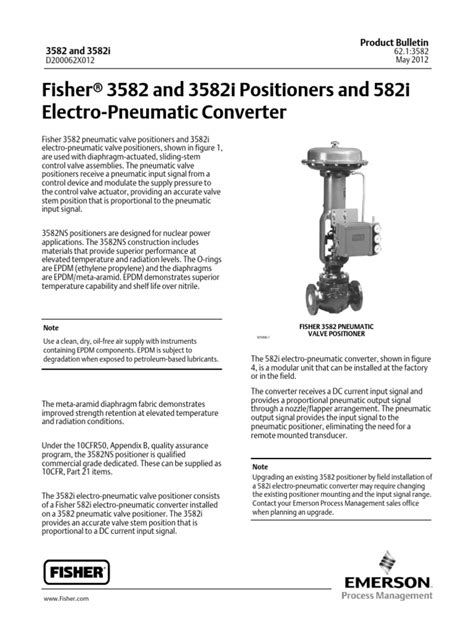 Fisher 3582 And 3582i Positioners And 582i Electro Valve Actuator