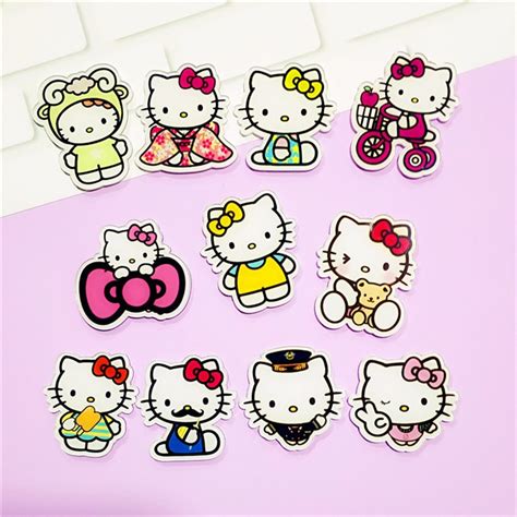 11pcs lovely cat cartoon hello kitty ice cream acrylic brooch clothes badge decorative backpack