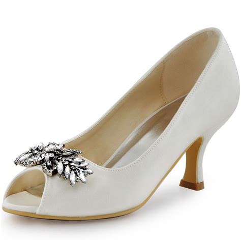 hp1540 ivory white women shoes bride lady peep toe low heel rhinestones evening party dress prom