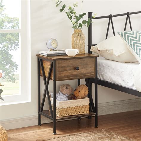 Vecelo Set Of 2 Nightstand With Drawer And Open Storage Shelves
