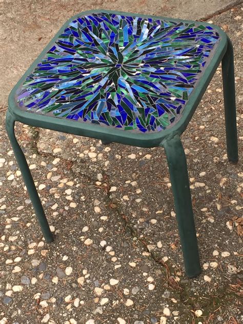 Patio Side Table I Used Mosaic Mesh With Stained Glass Patio Side