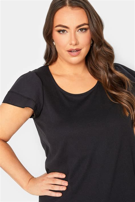 Yours Plus Size Black Frill Sleeve T Shirt Yours Clothing