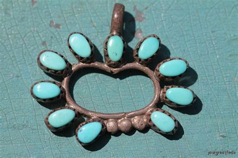 Vintage Zuni Style Sterling Silver Turquoise Petit Point Pendant New