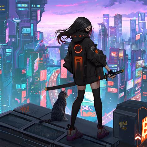 2048x2048 Urban Girl With Sword In Scifi World Ipad Air Hd 4k