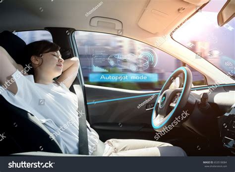 Sleeping Woman In Autonomous Car Self Driving Vehicle Autopilot Automotive Technology Ad