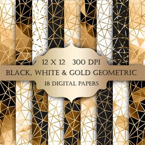 Gold Geometric Digital Paper Black White Gold Glitter