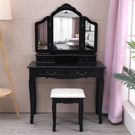 Ktaxon Trifold Mirrors Makeup Vanity Table Set Vanity Beauty Station W