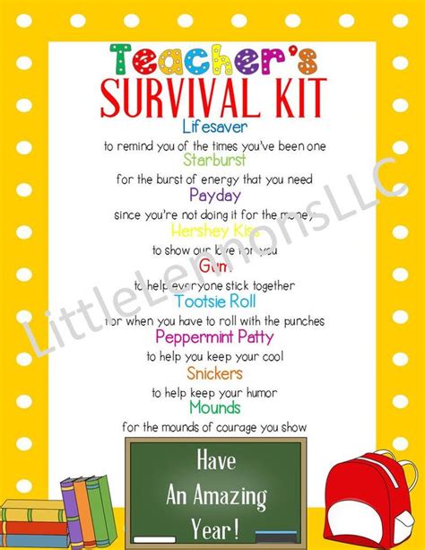 Digital Download Teachers Survival Kit Printable Teacher Etsy In