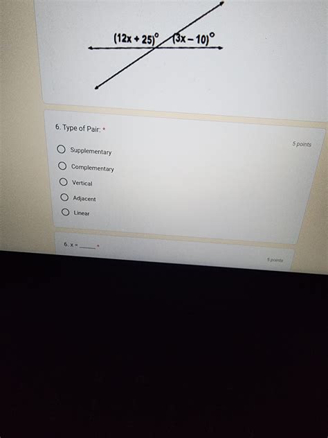 6. Type of Pair: * Supplementary Complementary | Chegg.com
