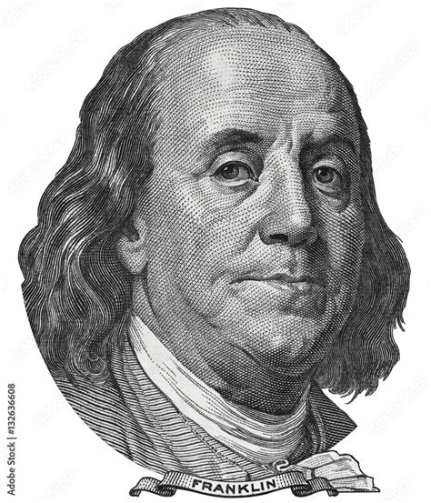 Benjamin Ben Franklin Face On Us 100 Dollar Bill Closeup Isolated